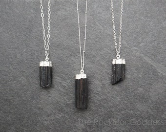 Tourmaline Necklace, Silver Tourmaline Necklace, Black Tourmaline Necklace, Raw Tourmaline Necklace, Tourmaline Pendant, Tourmaline Jewelry