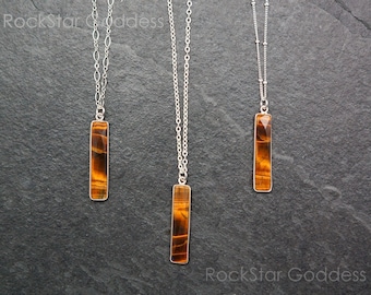 Sterling Silver Tiger Eye Pendant Necklace, Custom Length Chain