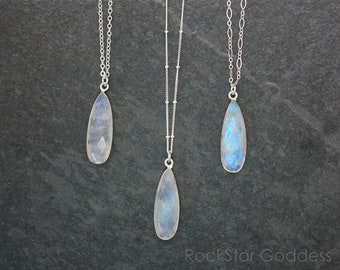 Genuine Moonstone Pendant, Sterling Silver Moonstone Necklace, Rainbow Moonstone Pendant, June Birthstone Necklace, Gift for Her