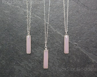 Collier en quartz rose, bijoux en quartz rose argenté, collier en cristal de quartz rose, collier en cristal rose, quartz rose véritable, cadeau pour elle