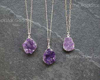 Silver Amethyst Necklace, Amethyst Jewelry, Druzy Necklace, Amethyst Crystal, Amethyst Druze, Silver Amethyst Pendant, Amethyst Gemstone