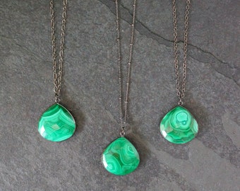 Malachite Necklace, Malachite Pendant, Malachite Jewelry, Custom Length Chain, Genuine Malachite, Select Pendant, Gift for Her