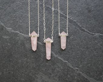 Rose Quartz Necklace, Silver Rose Quartz Necklace, Silver Rose Quartz Pendant, Open Heart Chakra