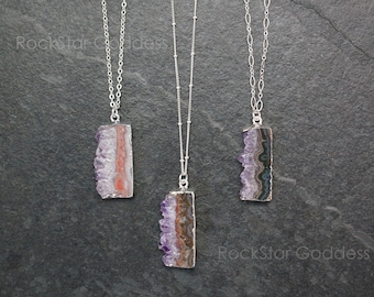 Sterling Silver Amethyst Stalactite Necklace, Select Pendant, Custom Length Chain, Gemstone Crystal Pendant