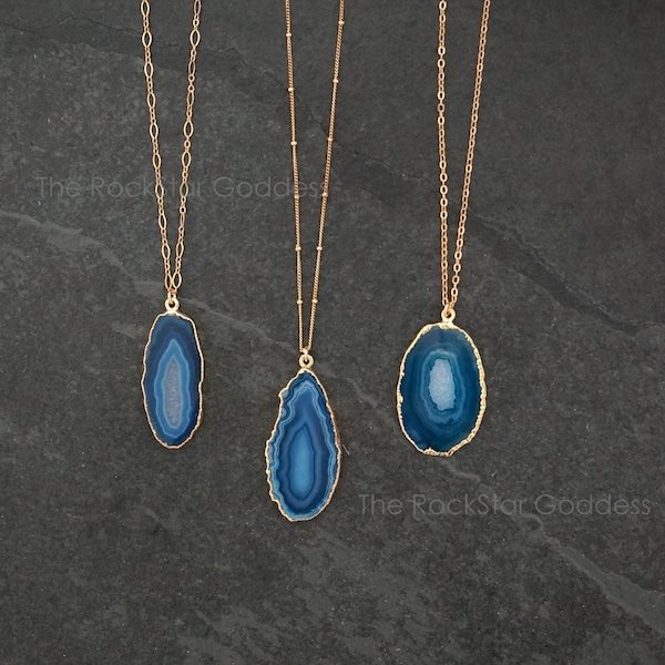 Druzy Necklace, Agate Necklace, Blue Agate Necklace, Crystal Necklace, Agate Jewelry,