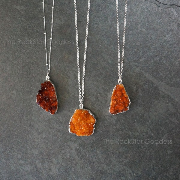 Collar de citrino, drusa de citrino, collar de drusa de citrino, collar de cristal de citrino, collar de citrino en bruto, collar de citrino en bruto