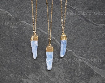 Gold Kyanite Necklace, Kyanite Necklace, Raw Kyanite Pendant, Blue Kyanite Pendant, Kyanite Jewelry, Blue Kyanite, Natural Kyanite