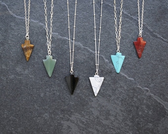 Silver Arrowhead, Gemstone Necklace, Jasper Necklace, Arrowhead Pendant, Arrowhead Necklace, Arrowhead Gemstone, Arrow Head Jewelry