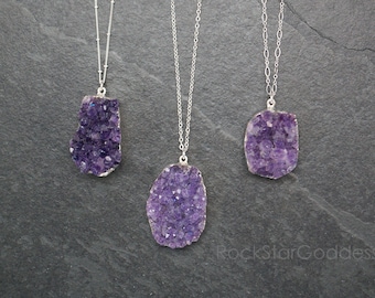 Silver Amethyst Necklace, Amethyst Jewelry, Druzy Necklace, Amethyst Crystal, Amethyst Druze, Silver Amethyst Pendant, Amethyst Gemstone