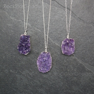 Silver Amethyst Necklace, Amethyst Jewelry, Druzy Necklace, Amethyst Crystal, Amethyst Druze, Silver Amethyst Pendant, Amethyst Gemstone