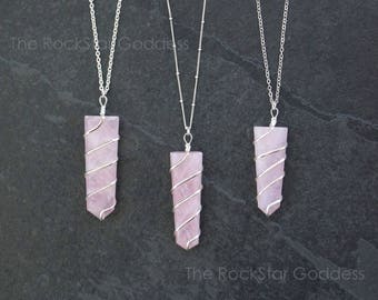 Rose Quartz Necklace, Rose Quartz Crystal Necklace,  Silver Rose Quartz Pendant, Rose Quartz Crystal Necklace, Pink Crystal Necklace