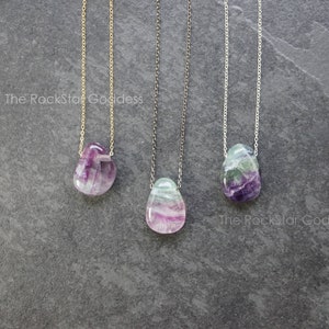Rainbow Fluorite Necklace, Fluorite Pendant, Fluorite Jewelry, Silver Fluorite Necklace, Gold Fluorite Necklace, Gift for Her
