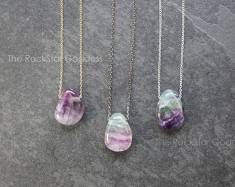 Fluorite Necklace,  Fluorite Pendant, Silver Fluorite Necklace, Fluorite Jewelry, Gold Fluorite Necklace, Gift for Her