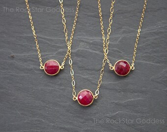 Ruby Necklace, Gold Ruby Necklace, Ruby Gemstone, July Birthstone, Ruby Jewelry, Ruby Pendant, Custom Length Chain, Gemstone Necklace