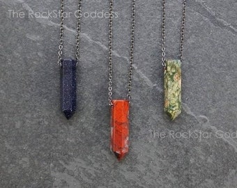 Mens Gemstone Necklace, Mens Gunmetal Necklace, Mens Crystal Necklace, Mens Amethyst Necklace, Mens Quartz Necklace, Mens Jewelry