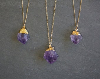 Amethyst Gemstone Necklace, Raw Amethyst Crystal, Gold Amethyst Necklace, Raw Amethyst Pendant, Amethyst Jewelry, February Birthstone