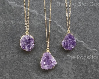 Gold Amethyst Necklace, Amethyst Druzy Necklace, Amethyst Pendant, Amethyst Jewelry, February Birthstone