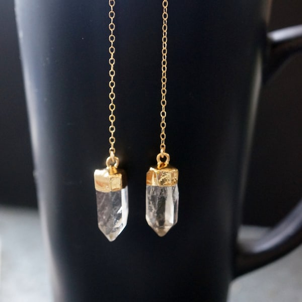 Quartz Earring, Raw Quartz Crystal Earring, Gold Quartz Earring, Raw Quartz Earring, Silver Quartz Earring, Gift for Her