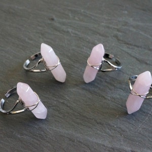 Rose Quartz Ring, Silver Rose Quartz, Silver Ring, Gemstone Ring, Adjustable Ring, Quartz Crystal Ring,  Silver Crystal Ring, Gemstone Ring
