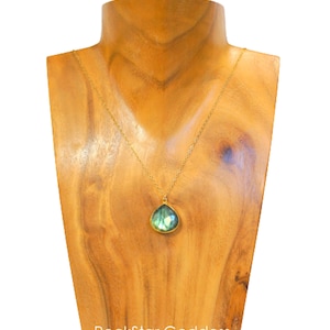 Gold Labradorite Necklace, Labradorite Pendant, Labradorite Jewelry, Labradorite Necklace, Blue Labradorite, Labradorite Flash, Gift for Her image 3