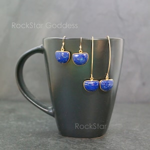 Gold Lapis Lazuli Earrings: Short or Long Length, Gemstone Jewelry
