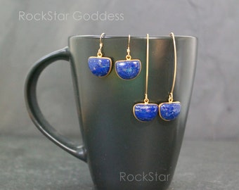 Gold Lapis Lazuli Earrings: Short or Long Length, Gemstone Jewelry