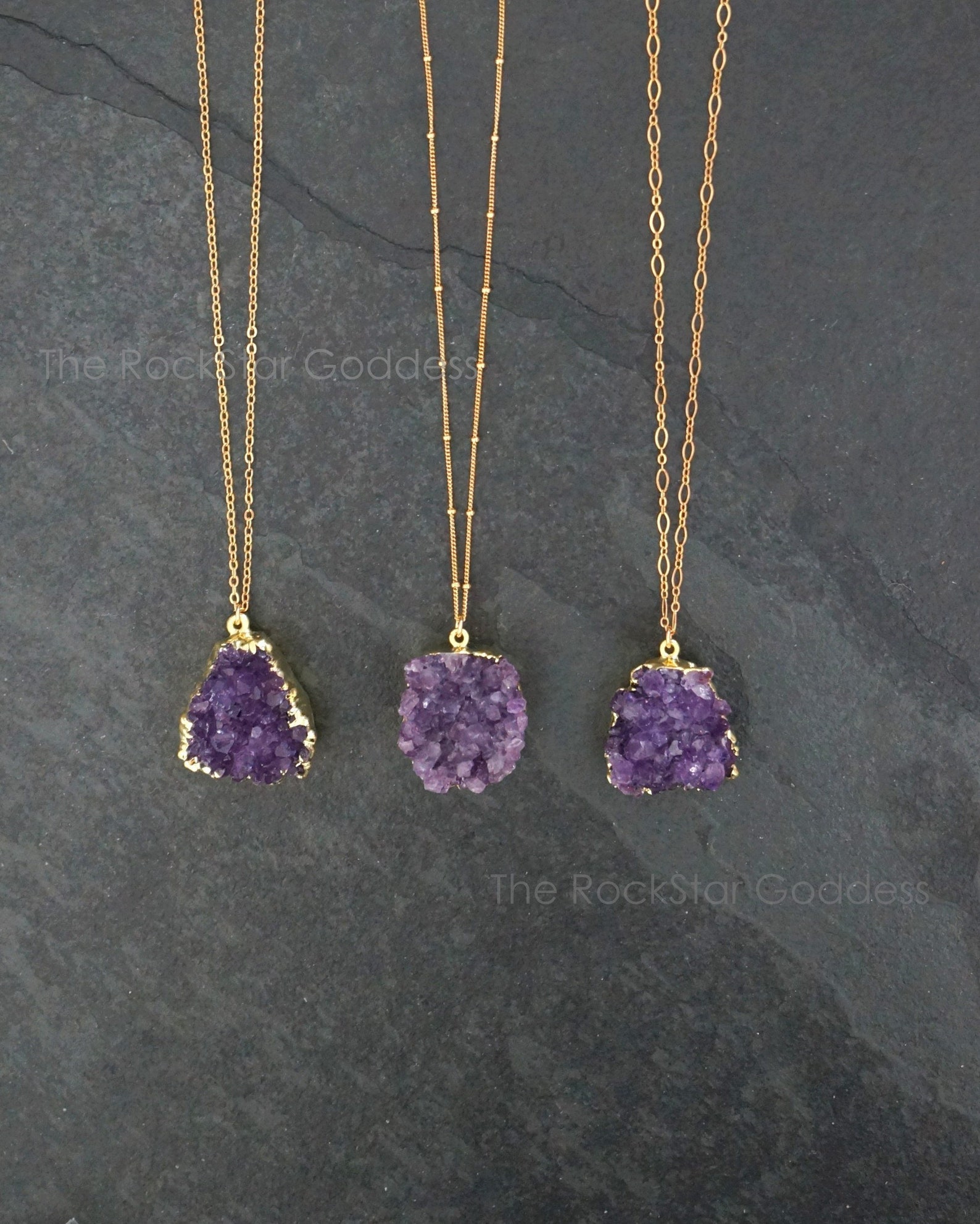 Gold Amethyst Necklace / Amethyst Jewelry / Druzy Necklace / Etsy