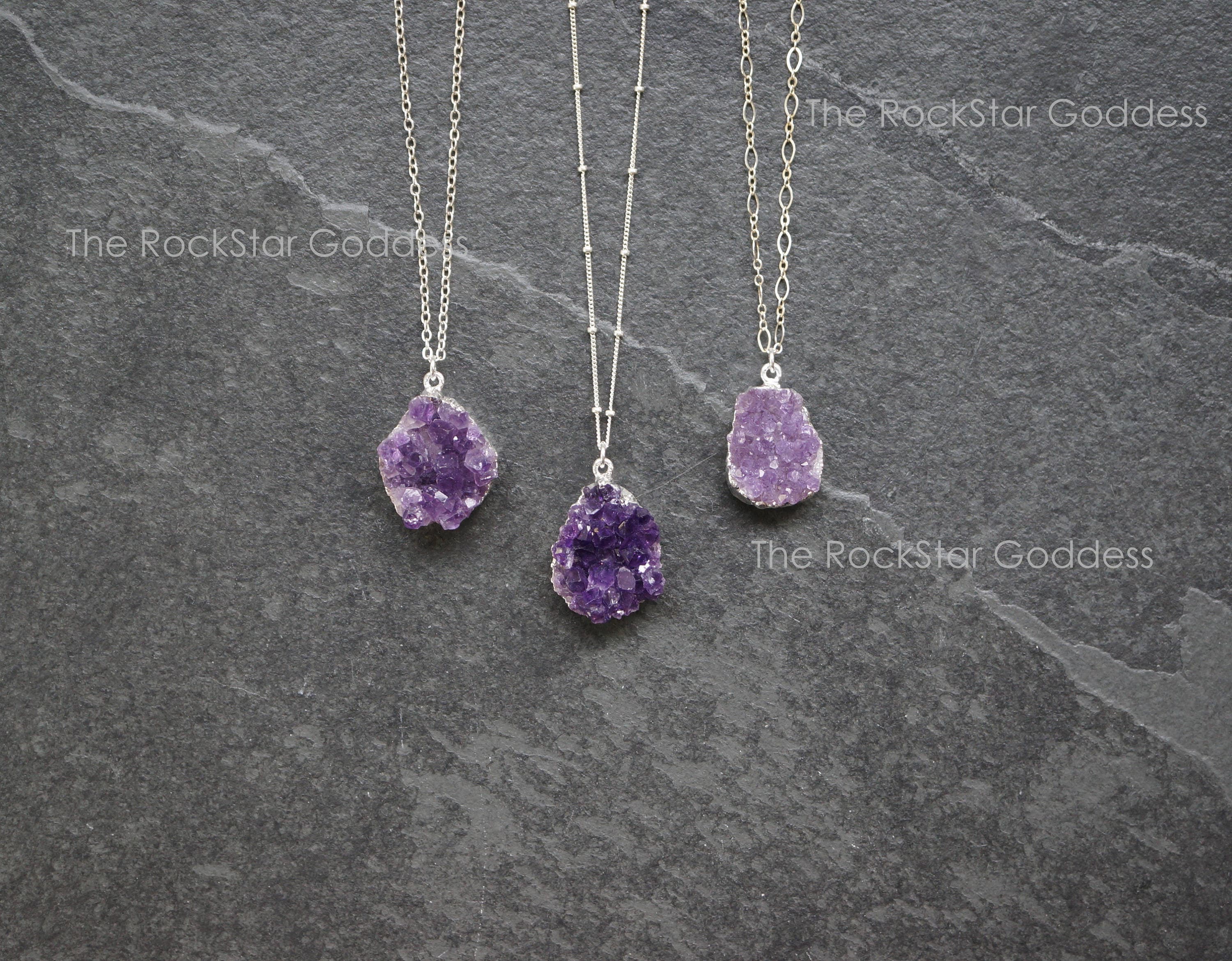 Raw Amethyst Necklace, Silver Amethyst Necklace, Amethyst Crystal Jewelry, February Birthstone, Silver Amethyst Pendant