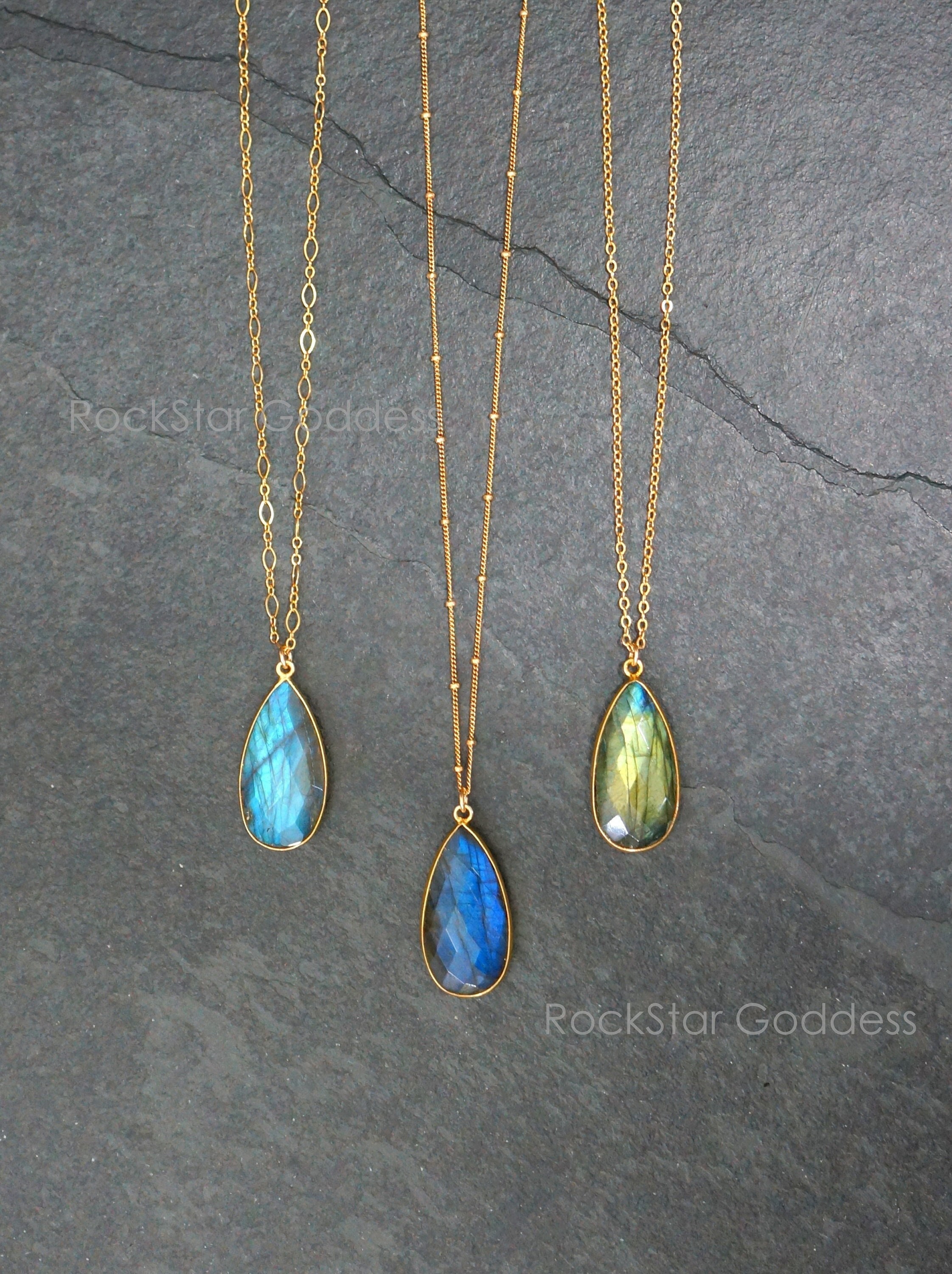 Gold Labradorite Teardrop Necklace: Select Pendant, Custom Length Chain 14k Gold Chain