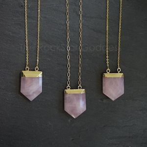 Rose Quartz Necklace, Gold Rose Quartz Jewelry, Rose Quartz Crystal Necklace, Pink Crystal Necklace, Genuine Rose Quartz, Gift for Her