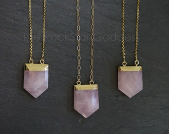 Rose Quartz Necklace, Gold Rose Quartz Jewelry, Rose Quartz Crystal Necklace, Pink Crystal Necklace, Genuine Rose Quartz, Gift for Her