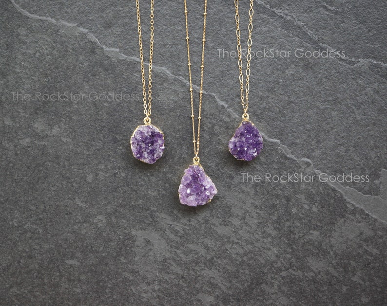 Gold Amethyst Necklace /  Druzy Necklace / Raw Amethyst Necklace  / Amethyst Jewelry / February Birthstone 