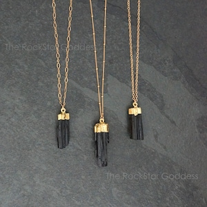 Tourmaline Necklace, Gold Tourmaline Necklace, Black Tourmaline Necklace, Raw Tourmaline Necklace, Tourmaline Pendant, Tourmaline Jewelry image 1