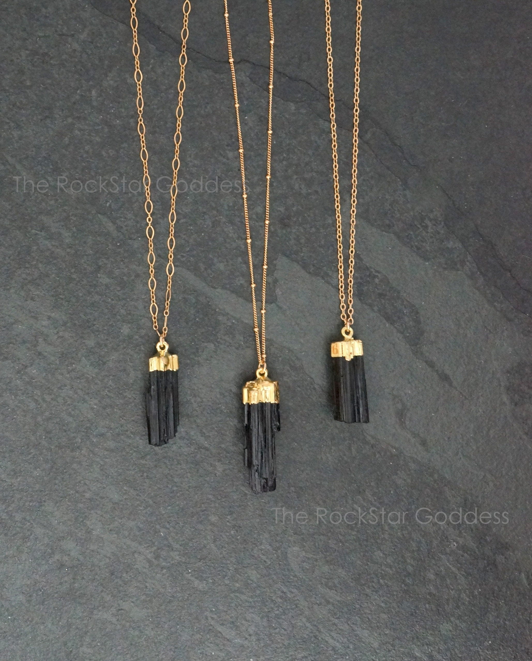 | Small Black Tourmaline Necklaces Wrapped Crystal Pendants Handmade Crystal Necklaces