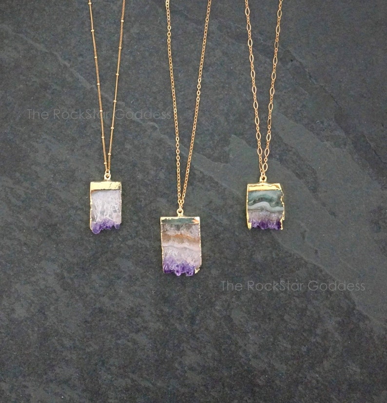 Gold Amethyst Necklace / Amethyst Jewelry / Amethyst Stalactite / Amethyst Pendant / Druzy Necklace / February Birthstone 