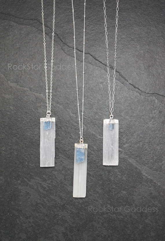 Selenite Necklace, Kyanite Necklace, Silver Selenite Necklace, Selenite Pendant, Raw Selenite, Selenite Wand, Selenite Jewelry