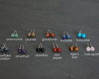 Gemstone Studs, 6mm earrings, 6mm Studs, Gemstone Earrings, Stud Earrings, Obsidian Studs, Turquoise Studs, Amethyst Studs, Sodalite Studs