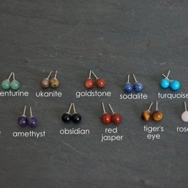 Gemstone Studs, 6mm Studs, Stud Earrings, Tigers Eye Studs, Obsidian Studs, Turquoise Studs, Amethyst Studs, Sodalite Studs, Rose Quartz