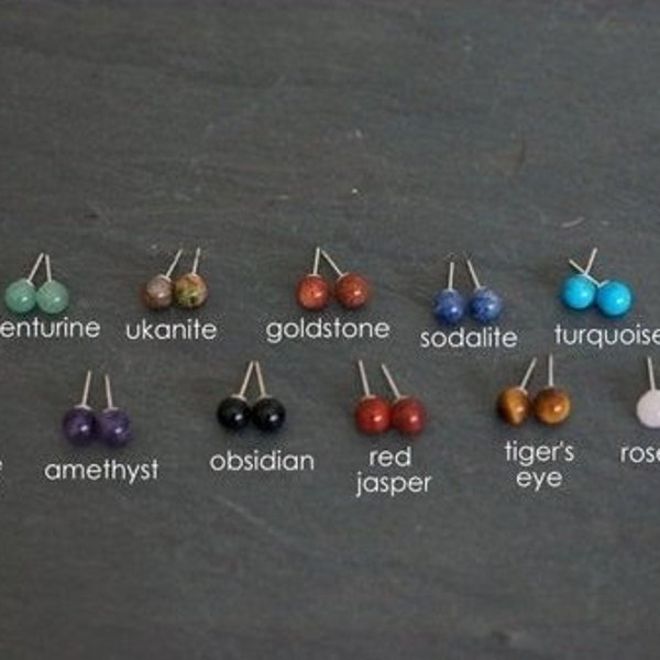 Gemstone Studs, 6mm earrings, 6mm Studs, Gemstone Earrings, Stud Earrings, Obsidian Studs, Turquoise Studs, Amethyst Studs, Sodalite Studs