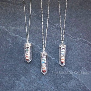Quartz Necklace, Raw Quartz Necklace, Silver Quartz Pendant, Raw Quartz Crystal, Silver Quartz Jewelry, Quartz Chakra Jewelry, 7 Chakras