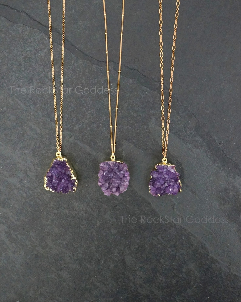 Gold Amethyst Necklace, Amethyst Jewelry, Druzy Necklace, Raw Crystal Necklace, Gold Amethyst Druzy, Gold Amethyst image 1