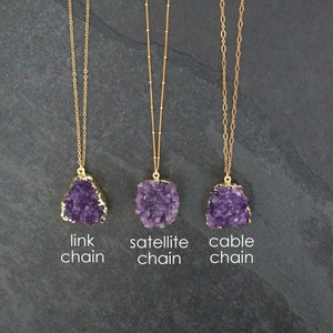 Gold Amethyst Necklace, Amethyst Jewelry, Druzy Necklace, Raw Crystal Necklace, Gold Amethyst Druzy, Gold Amethyst image 2