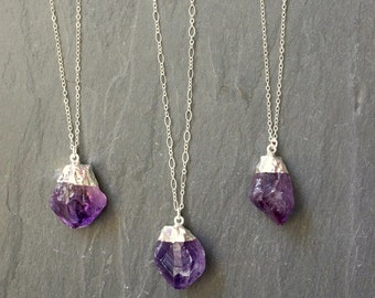 Silver Amethyst Necklace, Raw Amethyst Pendant, Sterling Silver Amethyst, Amethyst Jewelry, February Birthstone, Valentines Day Gift