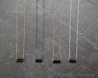 Raw Black Tourmaline Pendant Necklace: Sterling Silver, Gold, Gunmetal chain