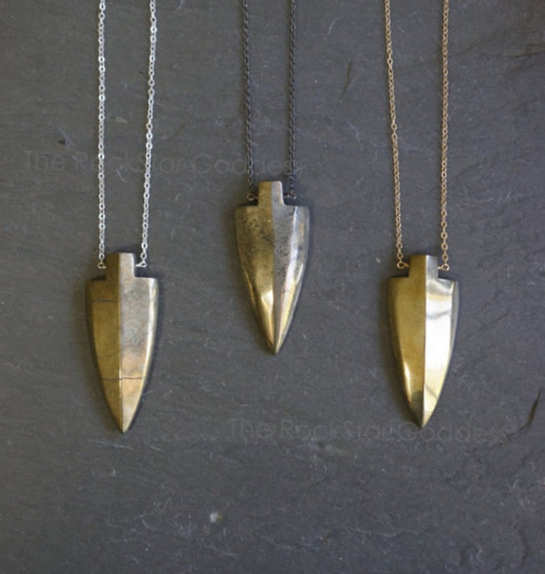 Arrowhead Necklace, Pyrite Jewelry, Pyrite Pendant, Pyrite Necklace, Pyrite, Arrowhead, Gold Pyrite Necklace, Silver Pyrite Necklace image 1