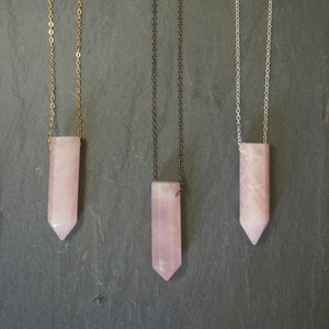 Rose Quartz Necklace, Crystal Point Necklace, Floating Rose Quartz Pendant, Rose Quartz Crystal, Pink Crystal Necklace, Gift for Her