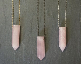 Rose Quartz Necklace, Crystal Point Necklace, Floating Rose Quartz Pendant, Rose Quartz Crystal, Pink Crystal Necklace, Gift for Her