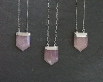 Rose Quartz Necklace, Rose Quartz Crystal Necklace,  Silver Rose Quartz Pendant, Rose Quartz Crystal Necklace, Pink Crystal Necklace