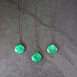 Teardrop Malachite Pendant, Select Pendant, Gunmetal Chain, Genuine Malachite Gemstone Necklace