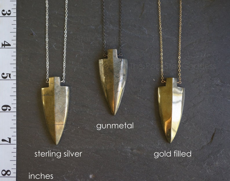 Arrowhead Necklace, Pyrite Jewelry, Pyrite Pendant, Pyrite Necklace, Pyrite, Arrowhead, Gold Pyrite Necklace, Silver Pyrite Necklace image 2